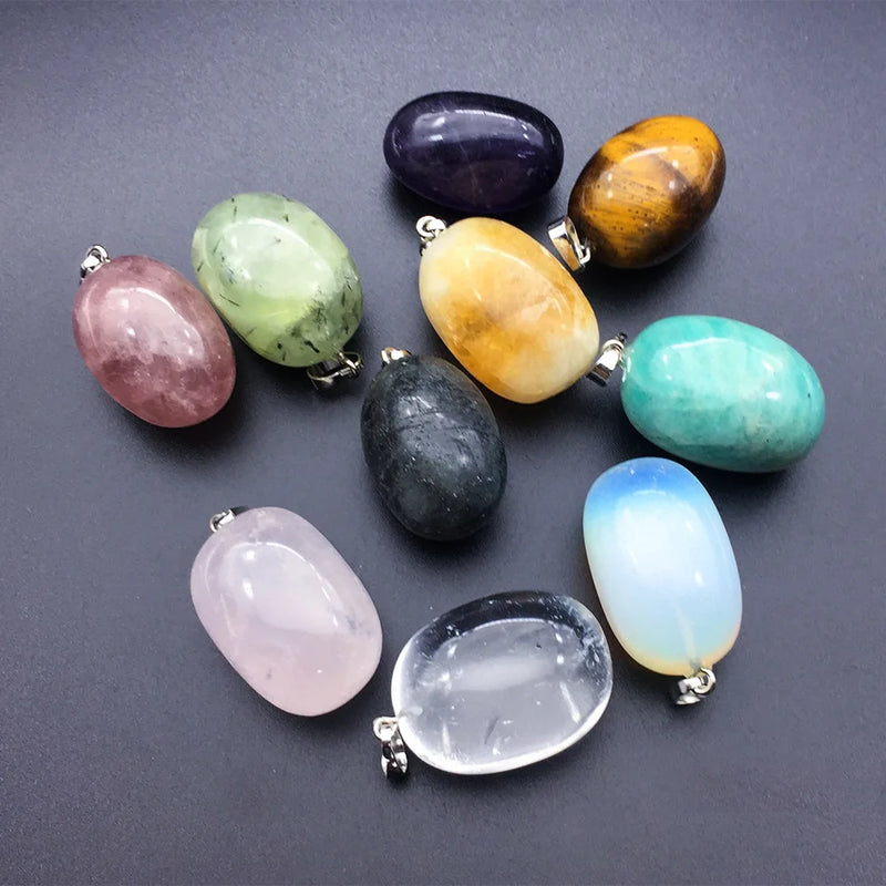 3Pcs/Lot Natural Crystal Irregular Oval Stone Pendant Rope Necklace