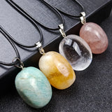 3Pcs/Lot Natural Crystal Irregular Oval Stone Pendant Rope Necklace
