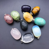 3Pcs/Lot Natural Crystal Irregular Oval Stone Pendant Rope Necklace