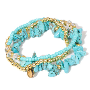 3Pcs Natural Stone Turquoises Chip Beads Bracelet Set for Women