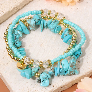 3Pcs Natural Stone Turquoises Chip Beads Bracelet Set for Women