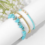 3Pcs Natural Stone Turquoises Chip Beads Bracelet Set for Women