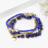 3Pcs Natural Stone Turquoises Chip Beads Bracelet Set for Women