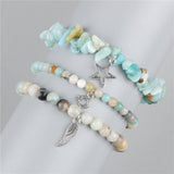 3Pcs Unakite Stone Bracelets Irregular Chip Beads Star Moon Feather Pendant