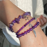 3Pcs Unakite Stone Bracelets Irregular Chip Beads Star Moon Feather Pendant