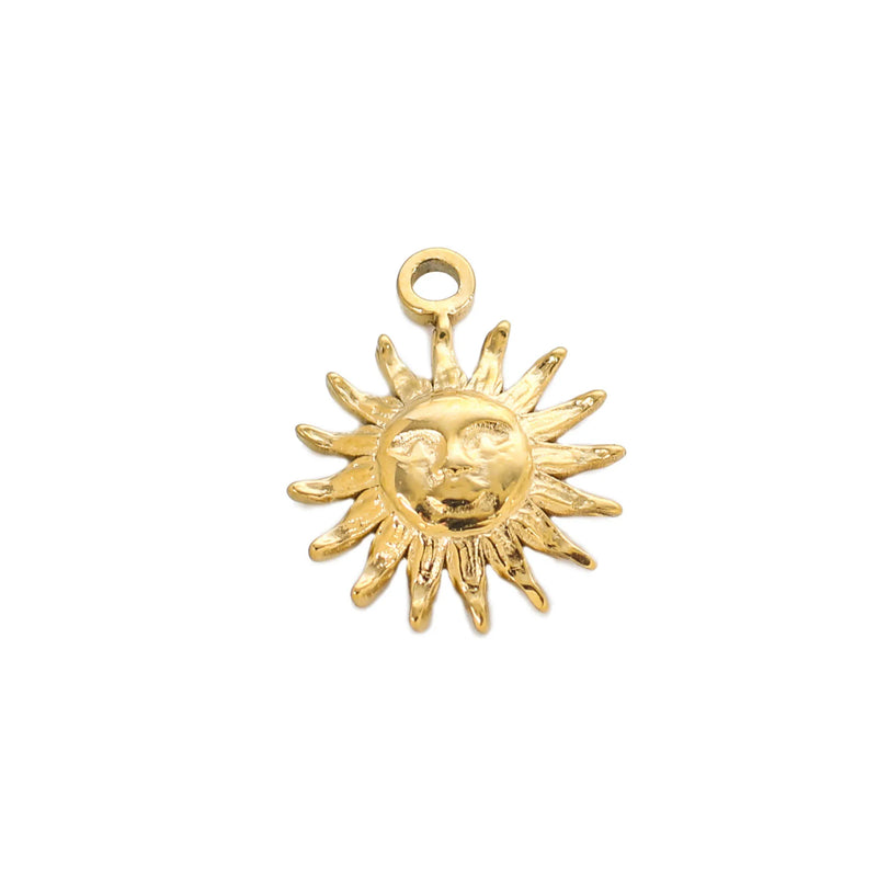 3Pcs/Lot Sun Smile Face Pendants Stainless Steel Celestial Dangle Charms