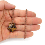 3Pcs Retro Copper Crystal Agates Star Pendant Necklace