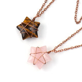 3Pcs Retro Copper Crystal Agates Star Pendant Necklace