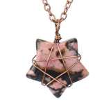 3Pcs Retro Copper Crystal Agates Star Pendant Necklace
