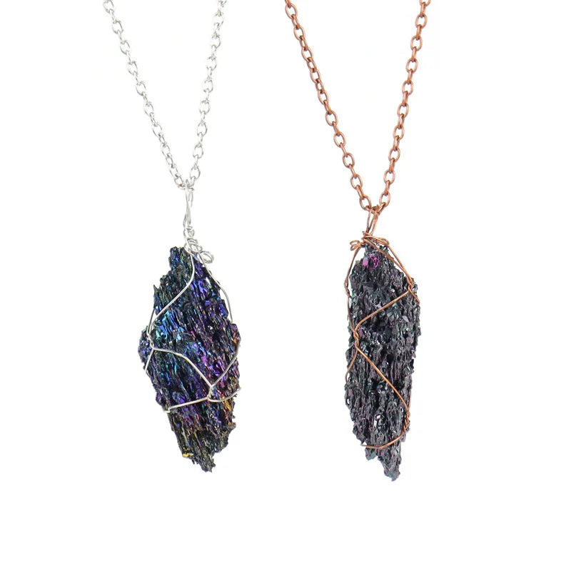 Hand Wound Natural Colorful Ore Stone Seven Light Stone Healing Necklace
