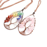 3Pcs Ant Copper Winding Stone Crystal Tree of Life Necklace 7Chakra Pendant