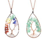 3Pcs Ant Copper Winding Stone Crystal Tree of Life Necklace 7Chakra Pendant