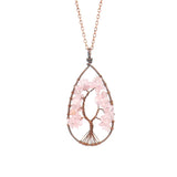 3Pcs Ant Copper Winding Stone Crystal Tree of Life Necklace 7Chakra Pendant