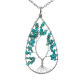 3Pcs Hot Silver Natural Stone Crystal Tree of Life Water Drop Necklace Pendant
