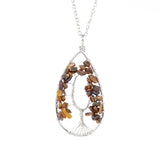 3Pcs Hot Silver Natural Stone Crystal Tree of Life Water Drop Necklace Pendant