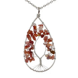 3Pcs Hot Silver Natural Stone Crystal Tree of Life Water Drop Necklace Pendant