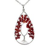 3Pcs Hot Silver Natural Stone Crystal Tree of Life Water Drop Necklace Pendant