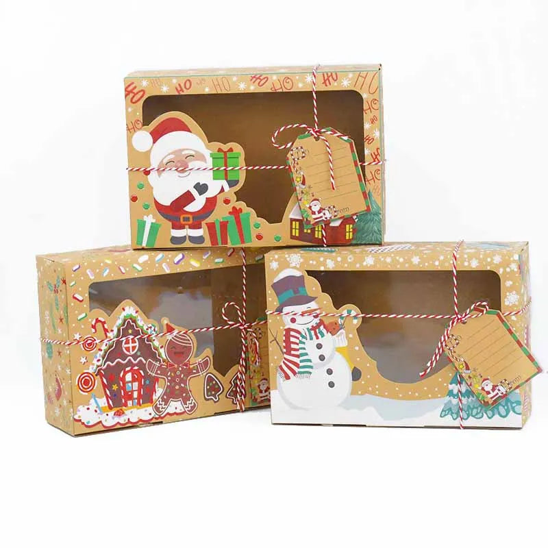 3Pcs Mix Paper Gift Boxes Large Size for Christmas Candy Cake Cookies Packaging