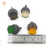 3Pcs Tinct Stone Buddha Head Amulet Pendants Crystal Pave Rhinestone Pendants