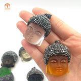 3Pcs Tinct Stone Buddha Head Amulet Pendants Crystal Pave Rhinestone Pendants