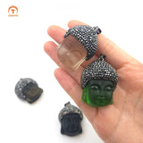 3Pcs Tinct Stone Buddha Head Amulet Pendants Crystal Pave Rhinestone Pendants