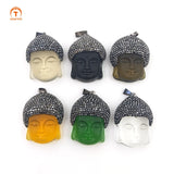 3Pcs Tinct Stone Buddha Head Amulet Pendants Crystal Pave Rhinestone Pendants