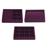 3Pcs Velvet Bangle Necklace Display Tray Earring Jewelry Case