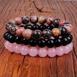 3Pcs Rhodonite Rose Pink Quartz Amethysts Hematite Bracelet