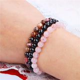 3Pcs Rhodonite Rose Pink Quartz Amethysts Hematite Bracelet