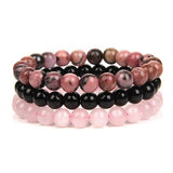 3Pcs Rhodonite Rose Pink Quartz Amethysts Hematite Bracelet