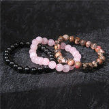 3Pcs Rhodonite Rose Pink Quartz Amethysts Hematite Bracelet