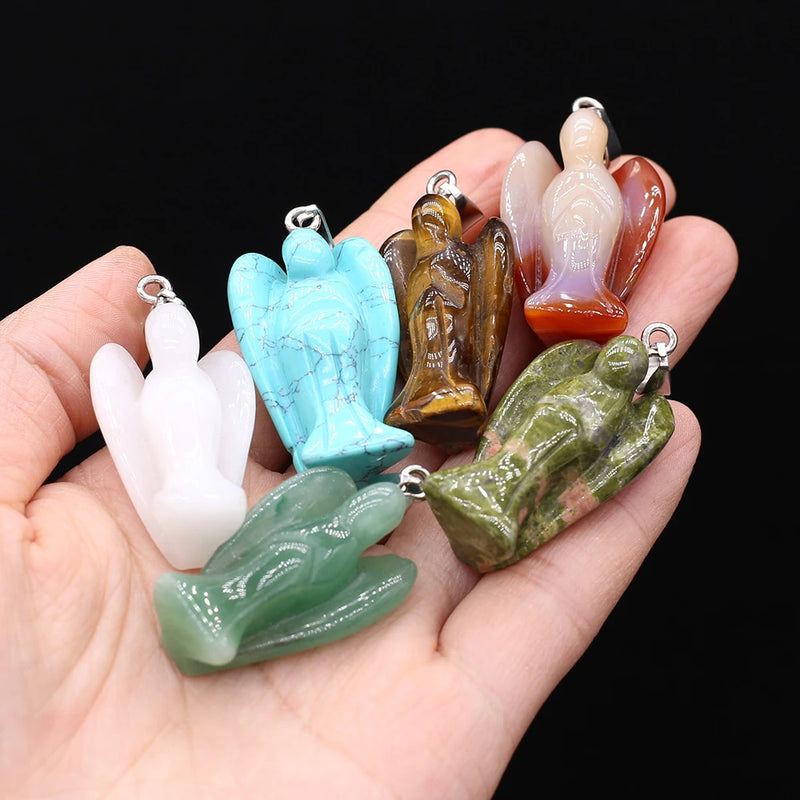 3Pcs Natural Stone Pendant Angel Shape Charm For DIY Jewelry Making