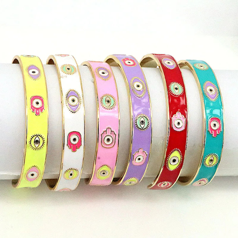 3Pcs Colorful Enamel Eye Open Adjustable Cuff Bangles Copper Jewelry