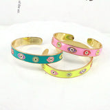 3Pcs Colorful Enamel Eye Open Adjustable Cuff Bangles Copper Jewelry