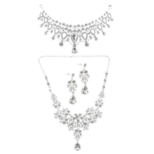 3Pcs Rhinestone Bridal Jewelry Set: Necklace, Earrings, Tiara
