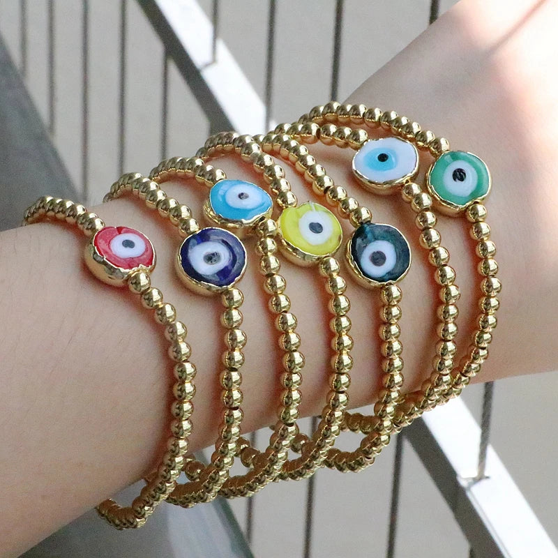 Colorful Lampwork Eye Bead Bracelet Lucky Stretch Bangle