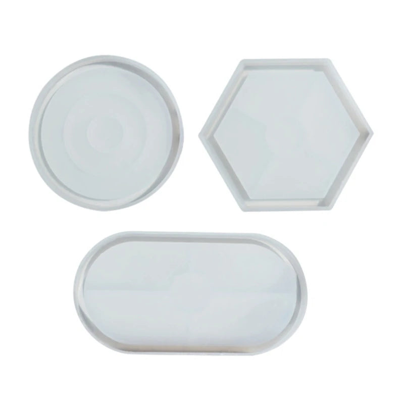 3Pcs Agate Coaster Molds Glossy Mirror DIY Craft Tray Moulds