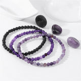 3Pcs Set 4MM Raw Stone Stretch Bracelet Healing Meditation Jewelry