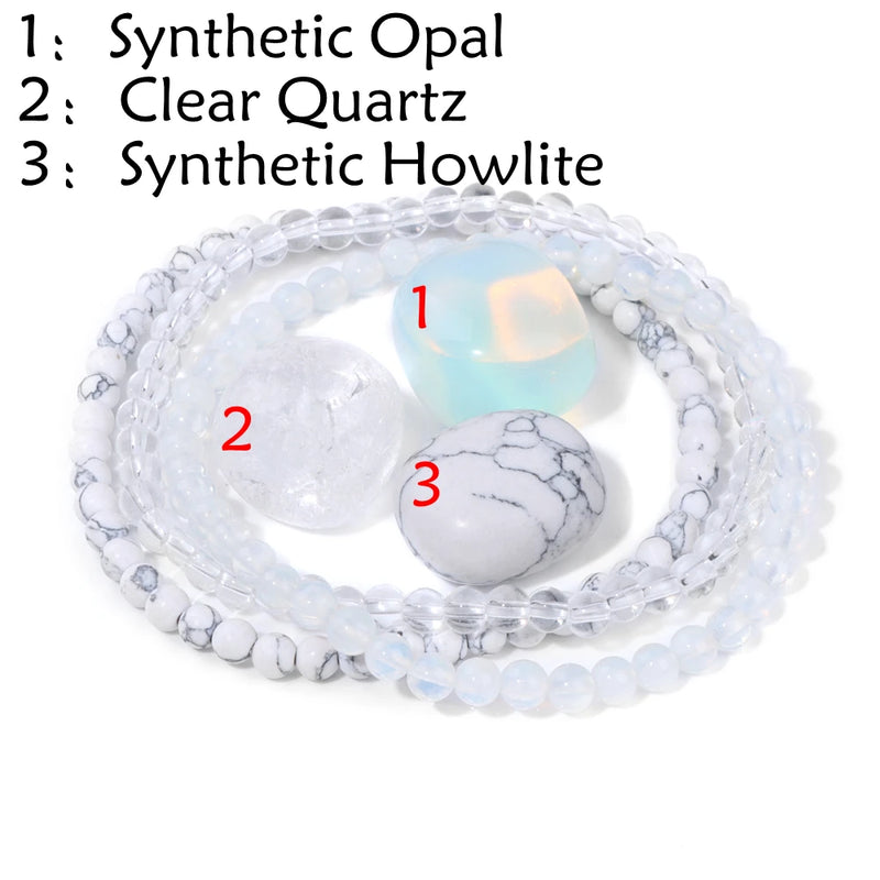 3Pcs Set 4MM Raw Stone Stretch Bracelet Healing Meditation Jewelry