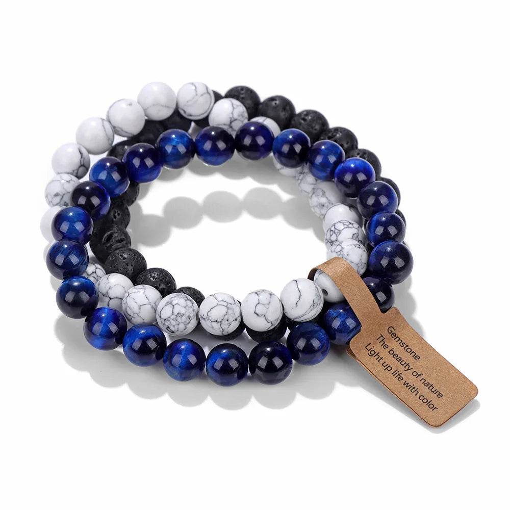 3Pcs Natural Stone Bracelet Set with Wish Tag, Reiki Crystal Quartz Jewelry