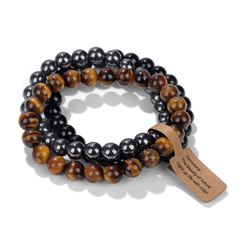 3Pcs Natural Stone Bracelet Set with Wish Tag, Reiki Crystal Quartz Jewelry