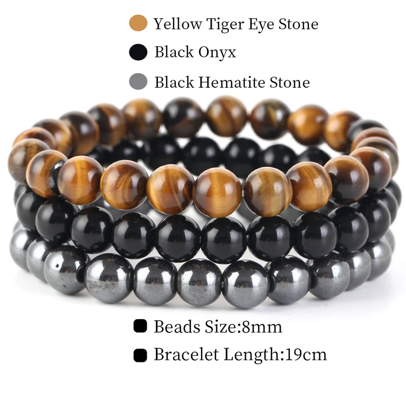 3Pcs/Set 8mm Stone Bracelet Amethysts Hematite Turquoise Beads Bracelets
