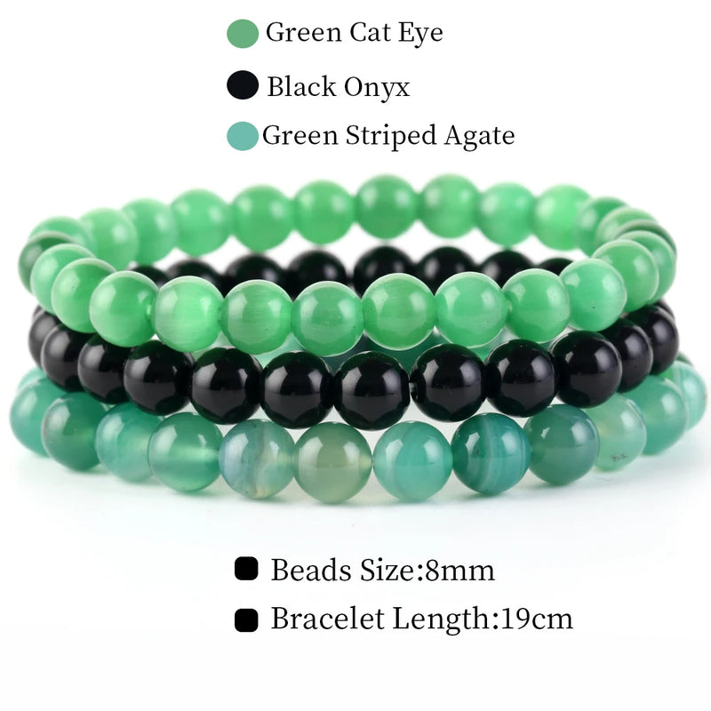 3Pcs 8mm Natural Stone Bracelet Women Men Rose Quartz Opal Turquoise Amethysts