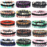 3Pcs 8mm Natural Stone Bracelet Women Men Rose Quartz Opal Turquoise Amethysts