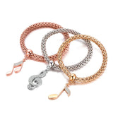 3Pcs Set Silvery Rose Music Note Charm Bracelet for Women