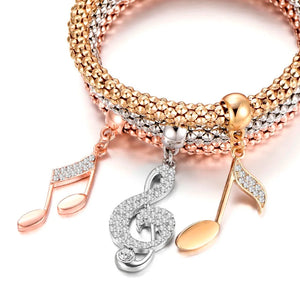 3Pcs Set Silvery Rose Music Note Charm Bracelet for Women
