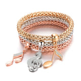 3Pcs Set Silvery Rose Music Note Charm Bracelet for Women