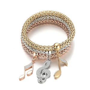 3Pcs Set Silvery Rose Music Note Charm Bracelet for Women