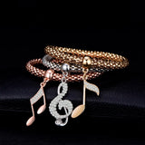 3Pcs Set Silvery Rose Music Note Charm Bracelet for Women
