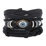 3Pcs/Set Braided Wrap Leather Bracelets for Men Vintage Eye Charm Leather Bangle